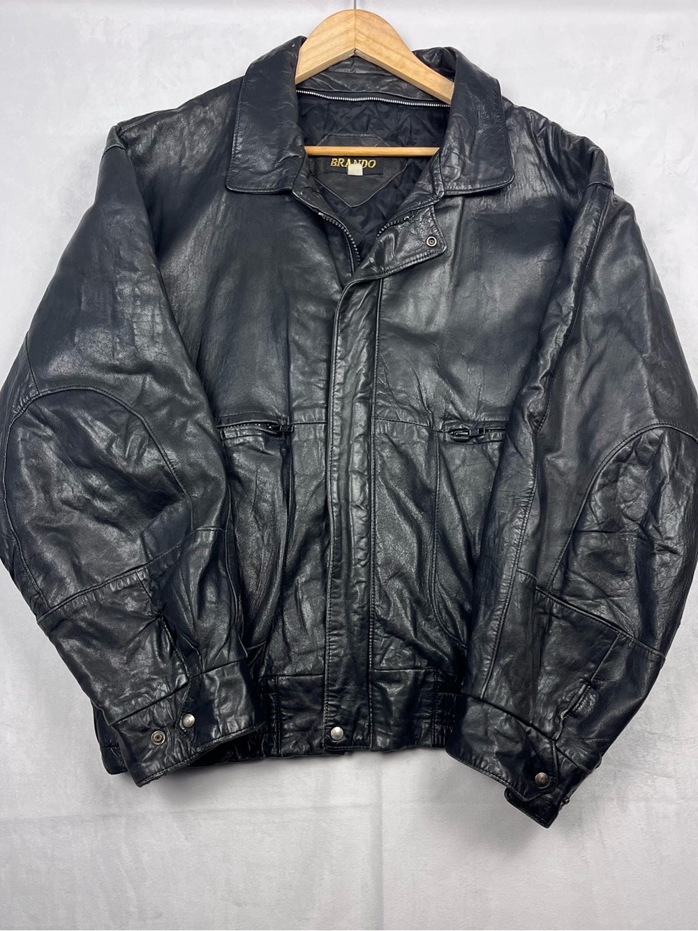 Brando Vintage 90s Black Oversized Motorcycle Leather Bomber Jacket Size 44